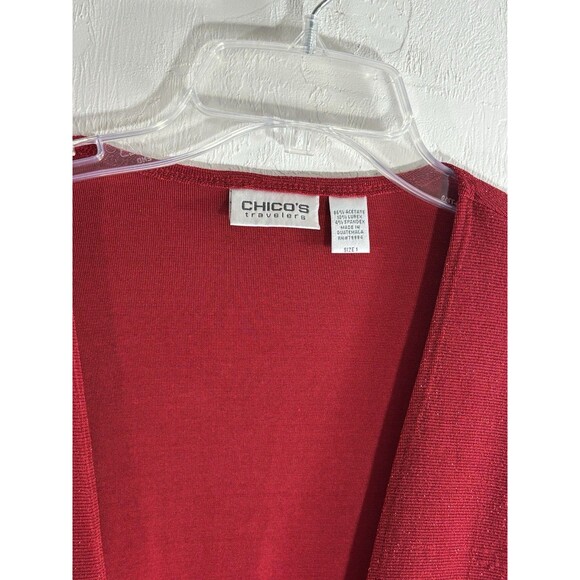 Chicos Travelers Red Slinky Cardigan w/Gold Sparkle Women Medium Loose Or Tie - Picture 6 of 8